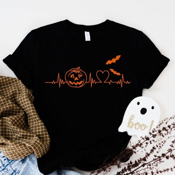 Unbranded Other - Halloween Pumpkin Heartbeat Shirt, Halloween Pumpkin Shirt, Funny Halloween